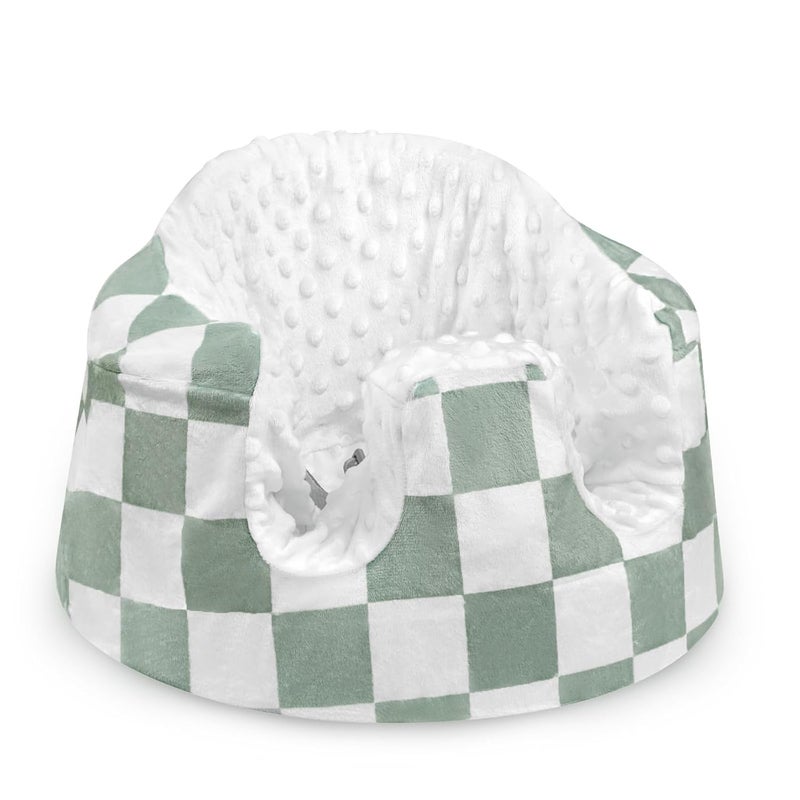 DILIMI Minky Seat Cover Compatible with Bumbo Seat, Removable Ultra Soft Comfortable Warm Seat Slipcover for Baby Girl and Boy, Green Checkered - Image 1